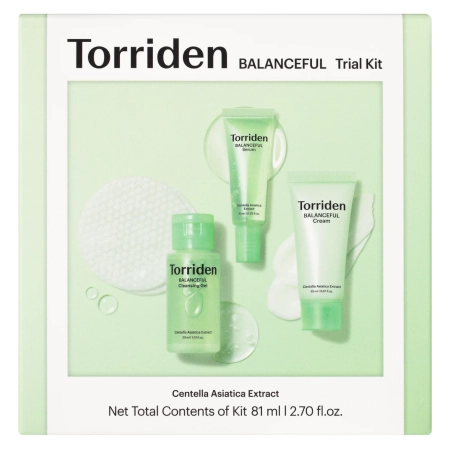 Torriden - Balanceful Trial Kit - Sada produktů pro rovnováhu pleti - Gel na obličej 30 ml + Sérum 10 ml + Krém 20 ml + Tampónky 6 ks