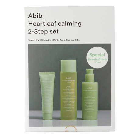 Abib - Heartleaf Calming 2-step Set - Zklidňující sada pro podrážděnou pleť - Čisticí pěna - 50 ml + Zklidňující tonikum - 200 ml + Pleťová esence - 130 ml