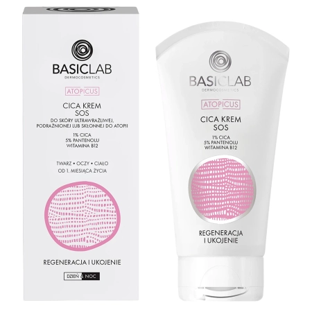 BasicLab - Dermocosmetics Atopicus CICA KREM SOS na ultracitlivou pokožku, 1% CICA, 5% panthenolu, vitamín B12 - 75 ml
