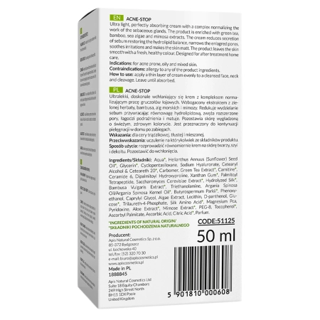 Apis - Home Terapis - Acne-Stop - Light Normalizing and Anti-Acne Cream with Green Tea - Lehký normalizační krém proti akné se zeleným čajem - 50 ml
