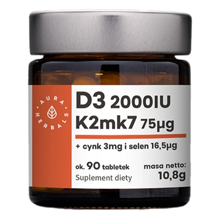 Aura Herbals - Vitamin D3 2000 IU + K2 + zinek + selen - Tablety - 90 ks