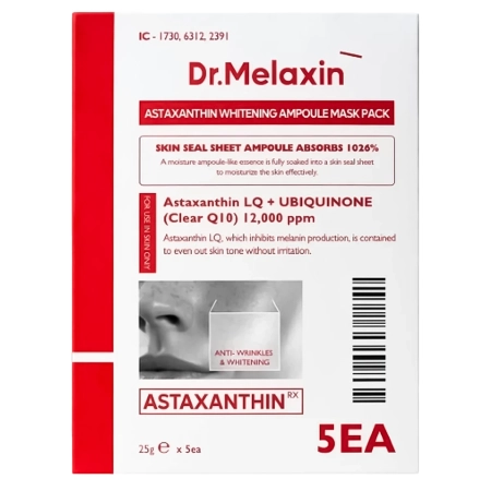 Dr.Melaxin - Astaxanthin Whitening Ampoule Mask - Sada rozjasňujících plátýnkových masek s astaxanthinem - 5x25g