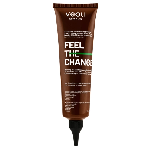 Veoli Botanica - FEEL THE CHANGE - Čistící a exfoliační peeling na mastnou pokožku s 4% komplexem AHA/BHA kyselin, 0,5% Defenscalp a extraktem z rozmarýnu - 150 ml