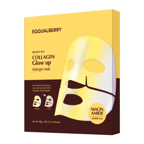 EQQUALBERRY - Collagen Glow Up Hydrogel Mask - Sada rozjasňujících kolagenových pleťových masek - 4x30g