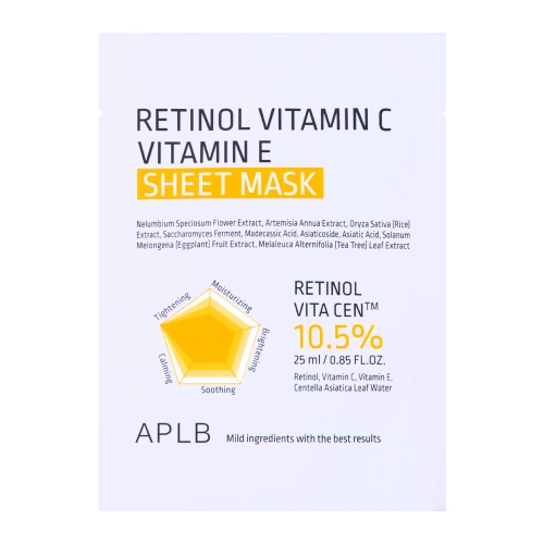 APLB - Retinol Vitamin C Vitamin E Sheet Mask - Plátýnková maska s Retinolem a vitaminy C a E - 1ks/25ml