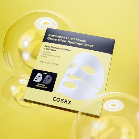 COSRX - Advanced Snail Mucin Glass Glow Hydrogel Mask - Sada hydrogelových masek s hlemýždím slizem - 34gx3ks