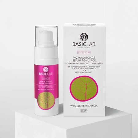 BasicLab - Esteticus - Posilující tonizující sérum pro cévní a citlivou pleť 15% EGF Growth Factor Complex, 1% deriváty vitaminu K, CICA - 30 ml