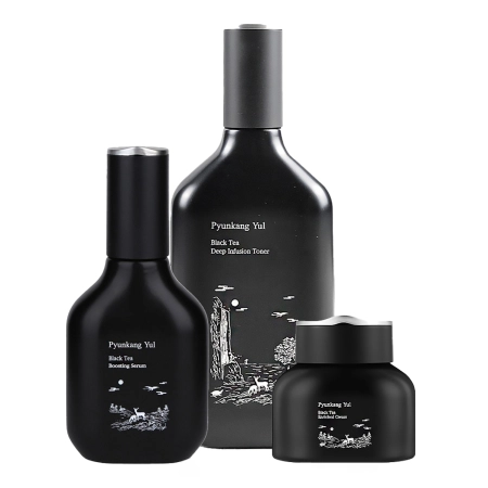Pyunkang Yul - Black Tea Line Gift Set - Zpevňující sada - Tonikum - 130 ml + Sérum - 45 ml + Krém - 60 ml
