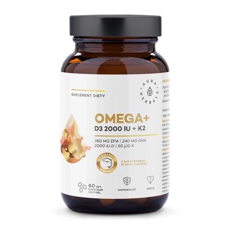Aura Herbals - Omega+ Vitamin D3 2000 IU + K2 - Kapsle - 60 ks