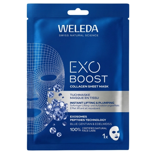 WELEDA - Exo Boost Collagen Sheet Mask - Kolagenová plátýnková maska s hořcem a plesnivcem alpským - 1 ks/20 ml