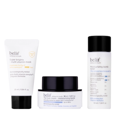 Belif - Moisturizing Bomb Trial Kit  - Sada miniproduktů na obličej - Pleťový krém 30 ml + Celonoční maska 25ml + Pleťové tonikum 50 ml