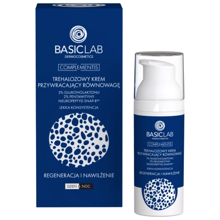 BasicLab - Regenerace a hydratace - Lehký vyrovnávající krém s trehalózou, 3 % glukonolaktonu a 2 % Pentavitinu - 50 ml