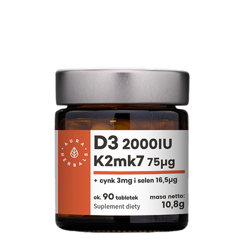 Aura Herbals - Vitamin D3 2000 IU + K2 + zinek + selen - Tablety - 90 ks