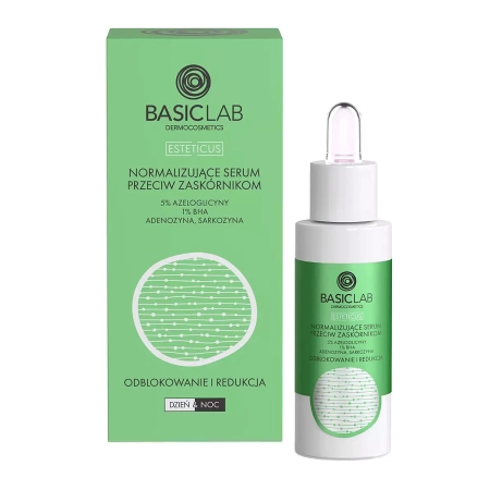 BasicLab -  Odblokování a redukace - Normalizující sérum proti černým tečkám s 5 % azeloglycinu a 1 % BHA - 30 ml