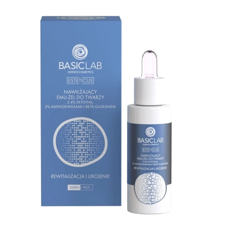 BasicLab - Esteticus - Revitalizace a zklidnění - Hydratační gel na obličej se 4% ektinu, aminokyselinami a beta-glukanem - 30 ml